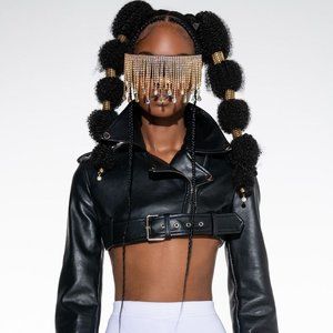 AZALEA WANG Designer AKIRA LABEL HALF MY HEART Ultra Cropped Moto Jacket $154.90